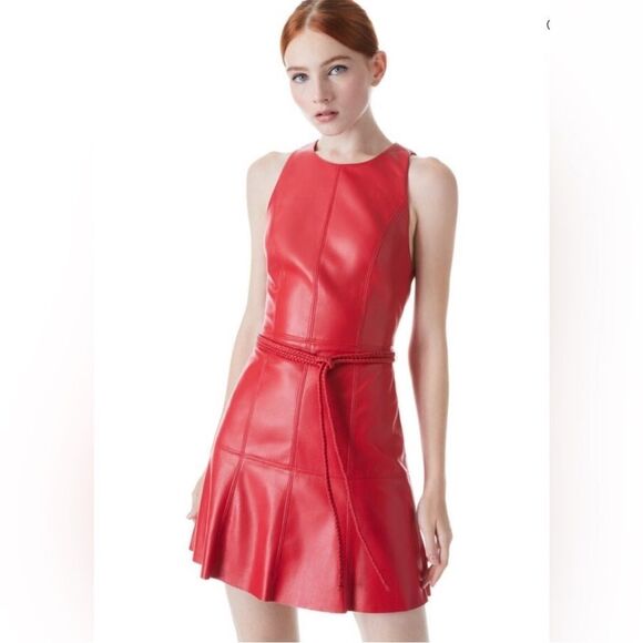 ALICE & OLIVIA LEANDRA VEGAN LEATHER MINI DRESS - Picture 2 of 8
